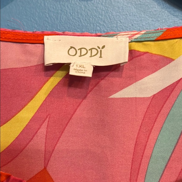 ODDY Orange Pink Graphic 3/4 Sleeve Blouse - Picture 3 of 7
